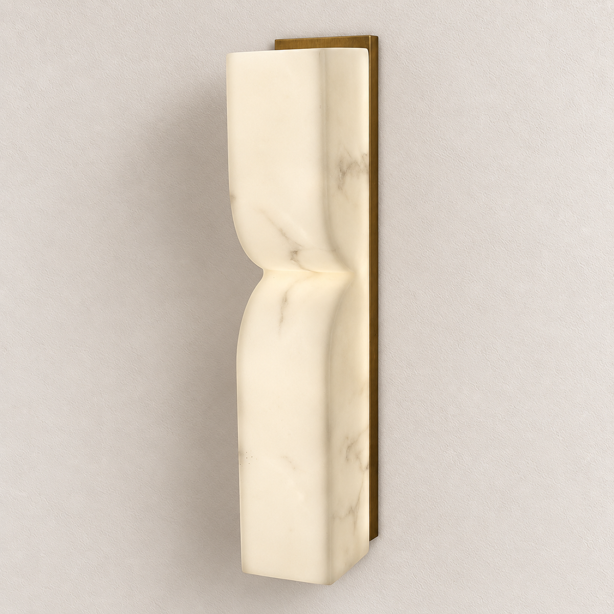 Cream stone-effect column wall light with a sculpted pinched centre and rectangular backplate, switched off