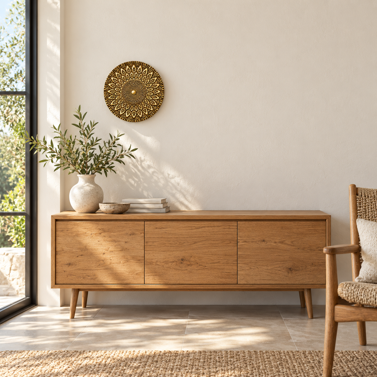 Radial Medallion Wall Light installed in a bright interior, switched off