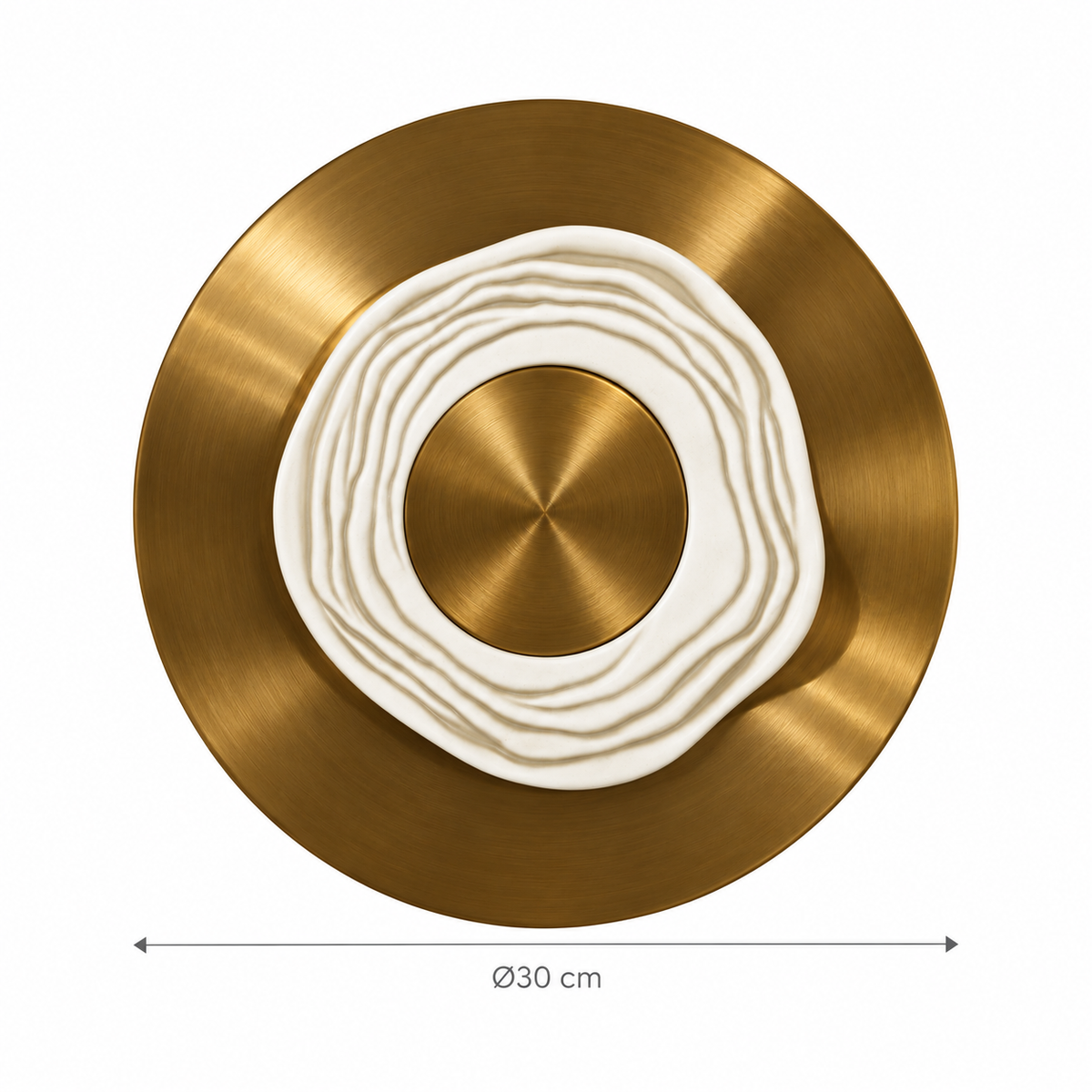 Rippled Ceramic Medallion Wall Light dimension guide showing outer backplate diameter 30 cm