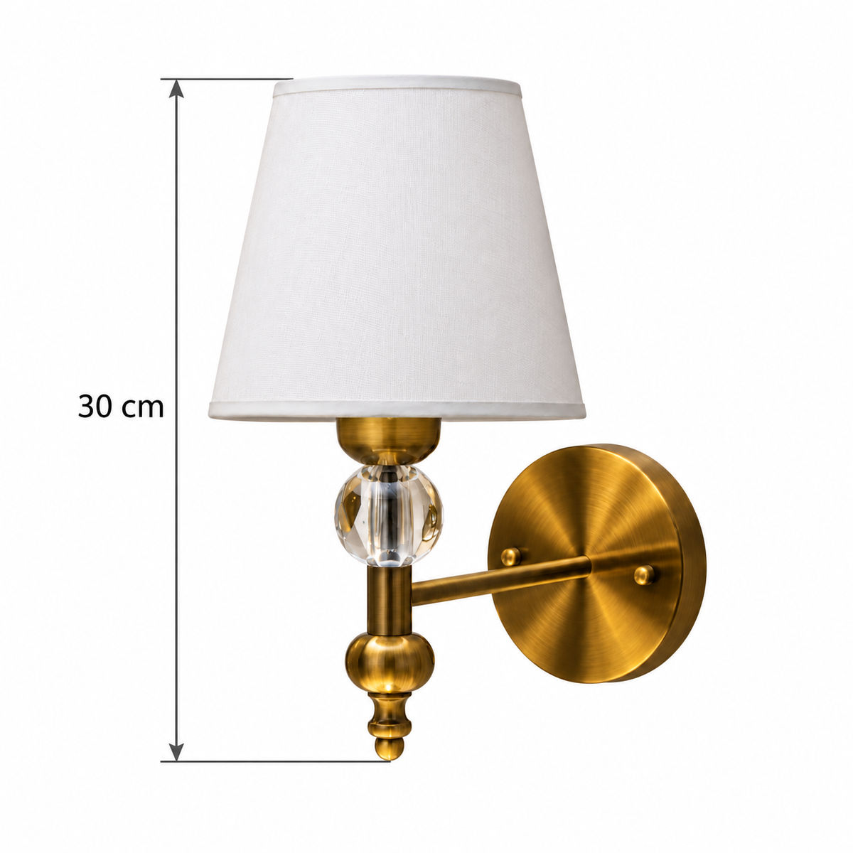 Faceted Orb Shade Wall Light dimension guide showing overall height 30 cm
