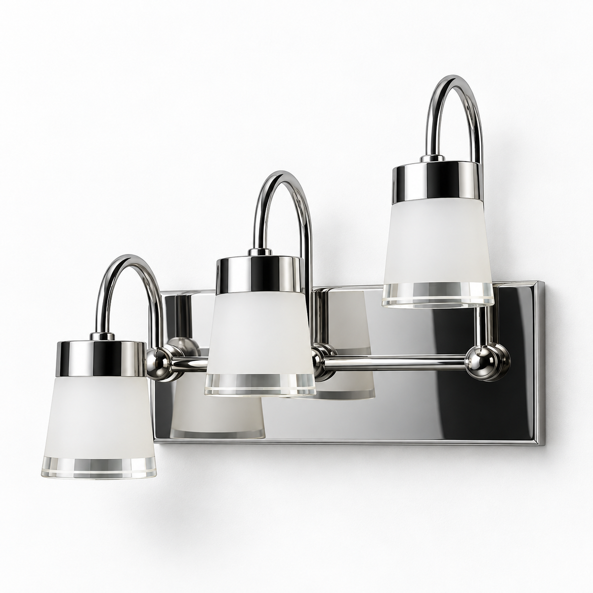 Triple Frosted Cup Chrome Wall Light switched off in a studio view against a plain background.