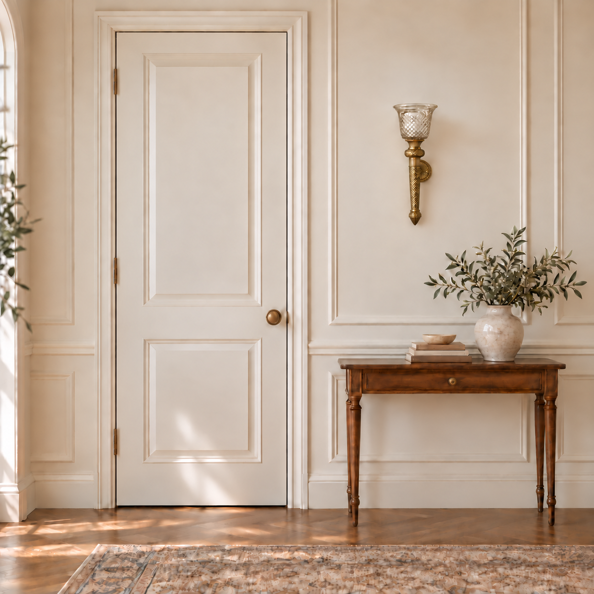 Diamond Cup Brass Torch Wall Light, switched off in a daylight interior setting.