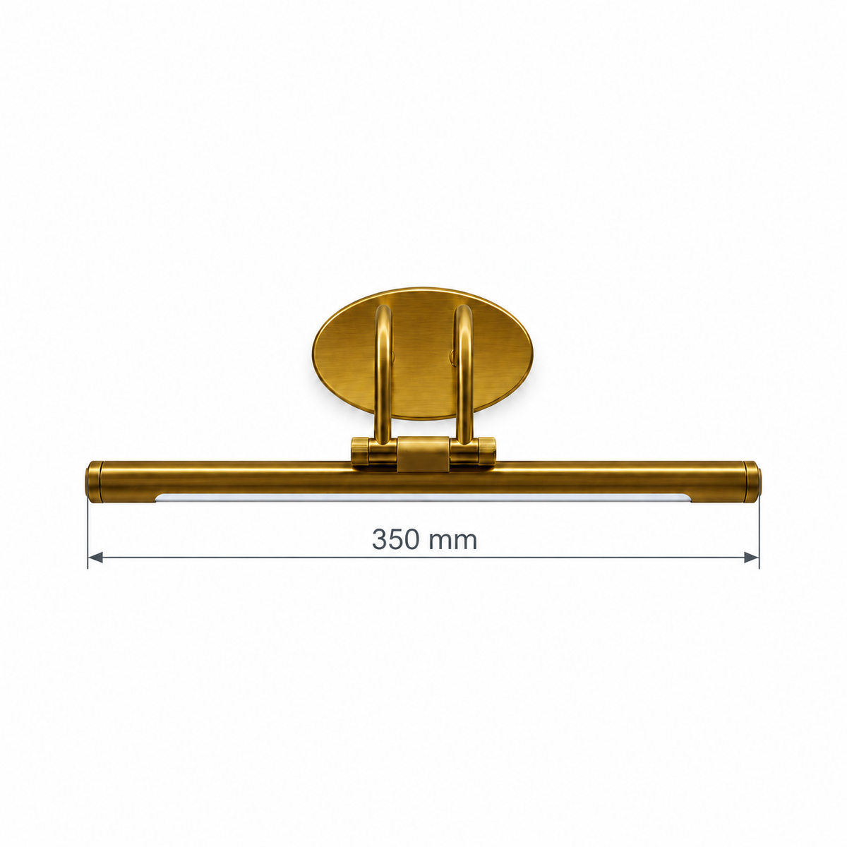Gold-Toned Slim Cylinder Picture Light, 350 mm dimension view showing overall bar length 350 mm