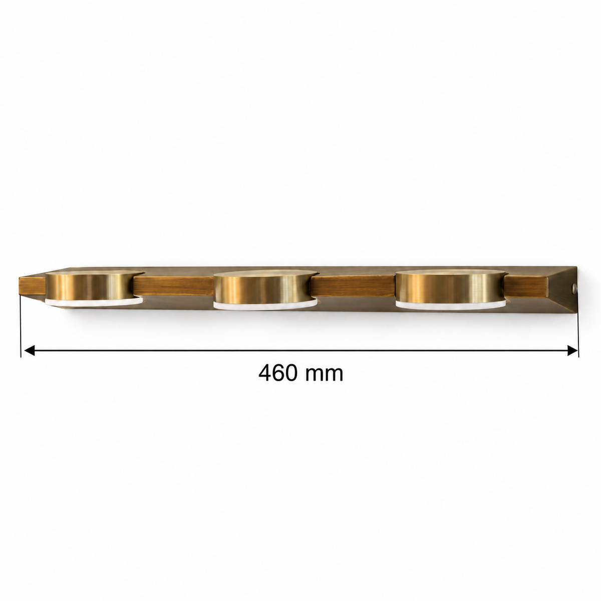 Gold-Toned 3-Puck Picture Light, 460 mm dimension view showing overall length 460 mm