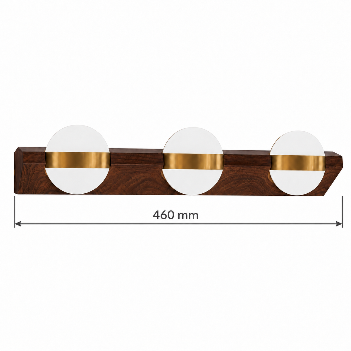 Woodgrain & Gold 3-Disc Picture Light, 460 mm dimension view showing overall length 460 mm