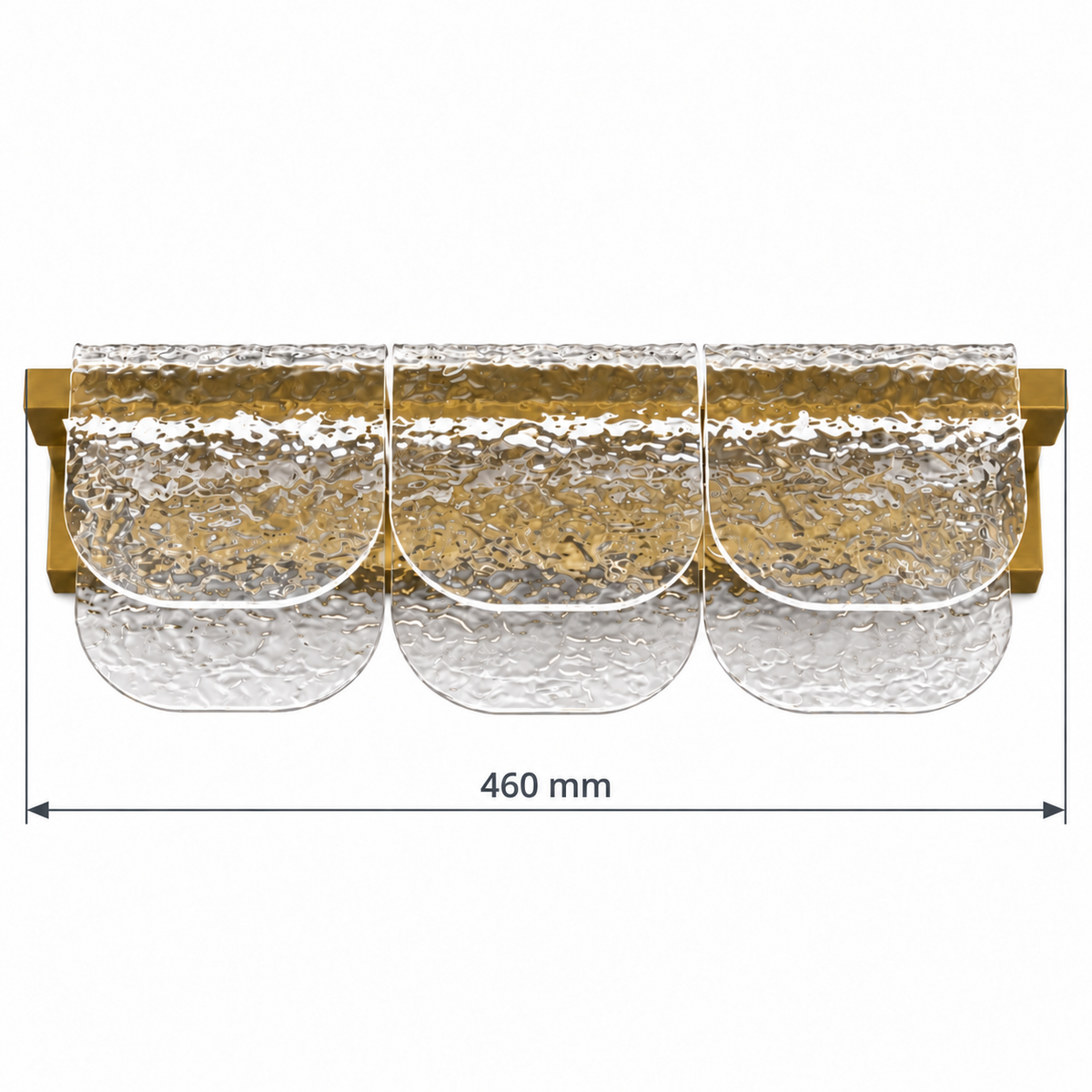 Gold Layered Acrylic 3-Head Picture Light, 460 mm dimension view showing overall length 460 mm