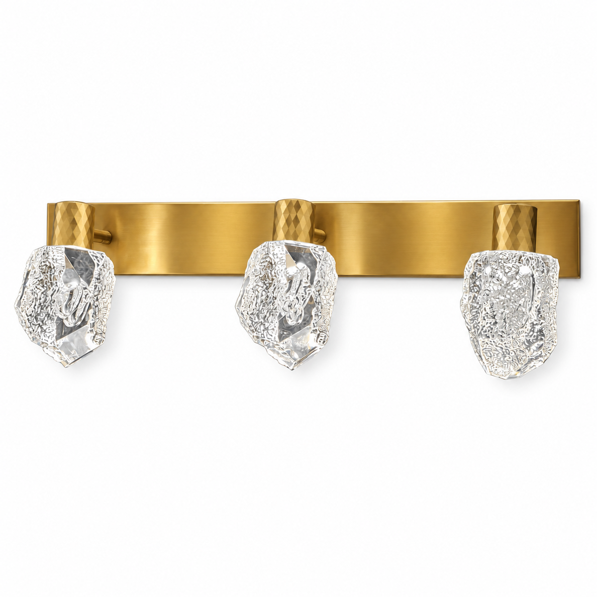 Gold Faceted Acrylic 3-Head Picture Light, 460 mm with the light off on a white background