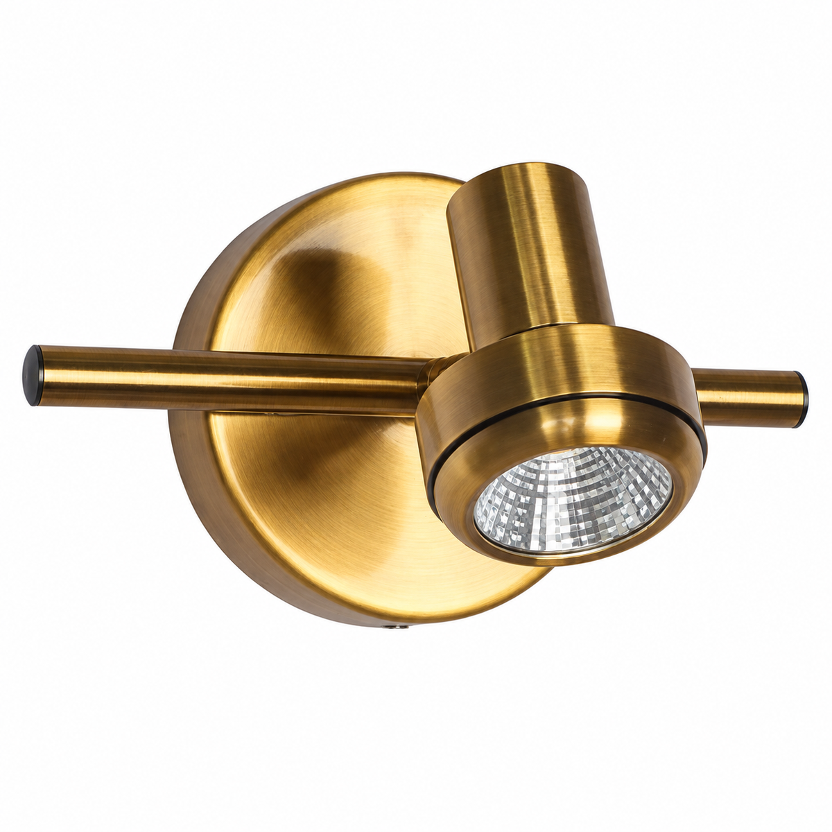 Gold-Toned Round-Plate 1-Spot Picture Light, 180 mm with the light off on a white background