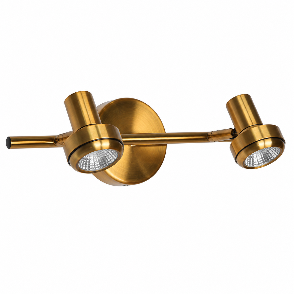 Gold-Toned Round-Plate 2-Spot Picture Light, 320 mm with the light off on a white background