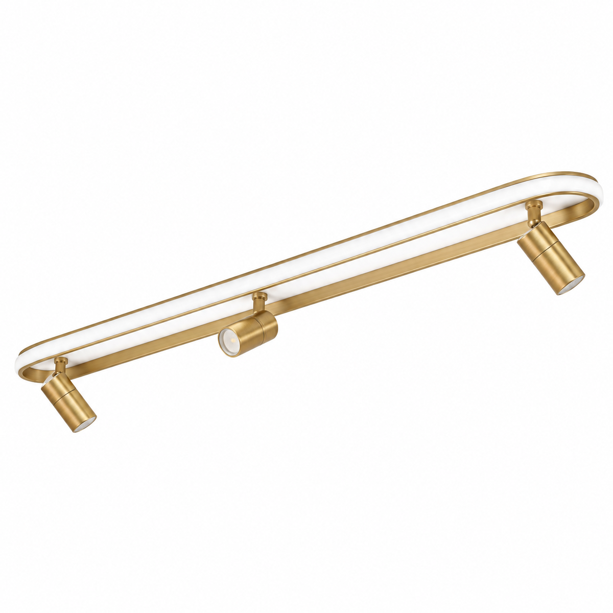 Gold-Toned Capsule-Frame 3-Spot Picture Light, 600 mm with the light off on a white background