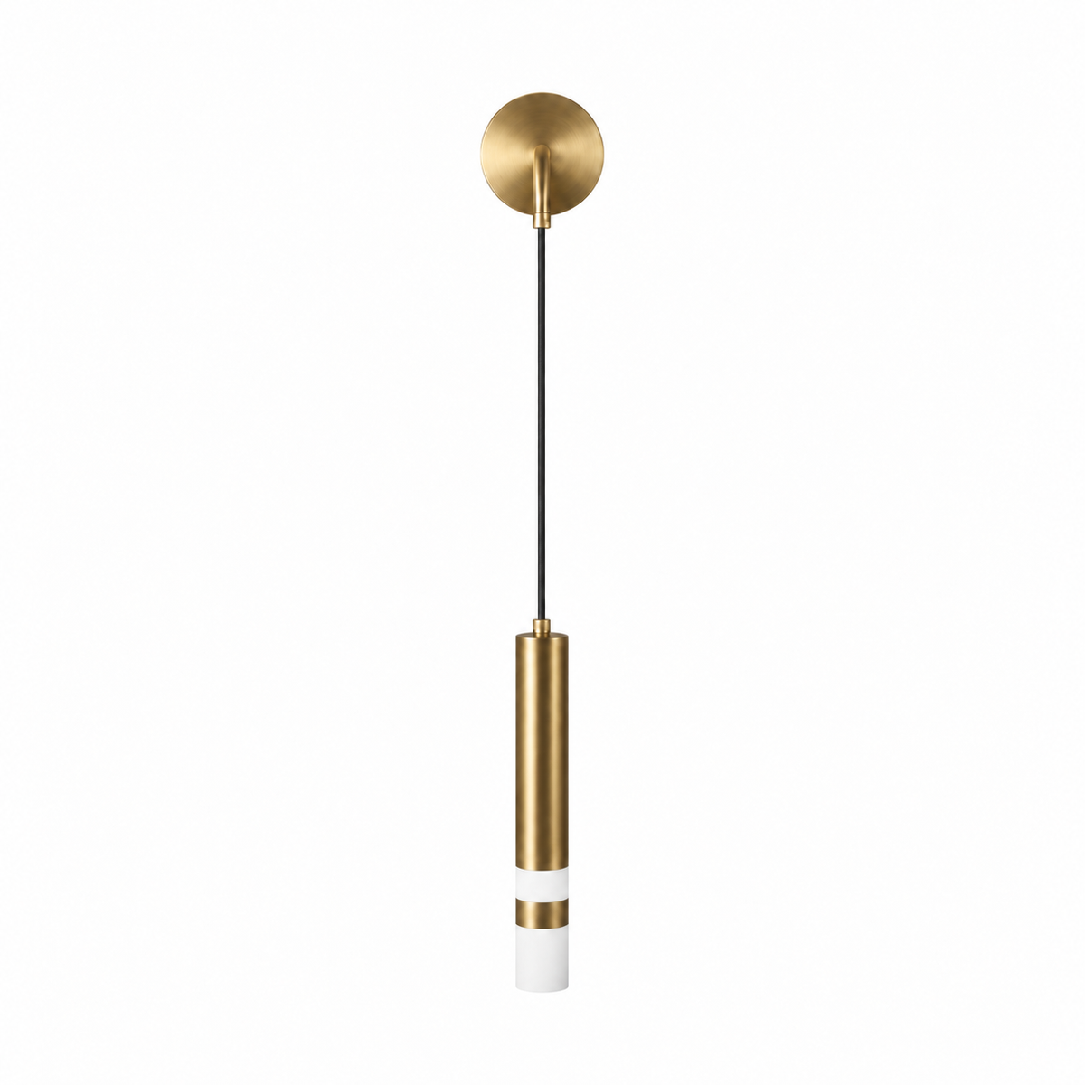 Gold-Toned Hanging Cylinder Wall Light with the light off on a white background