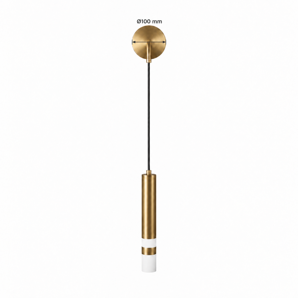 Gold-Toned Hanging Cylinder Wall Light dimension view showing wallplate diameter 100 mm