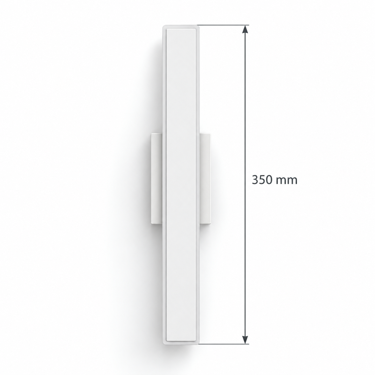 White Single-Bar Wall Light, 350 mm dimension view showing overall vertical length 350 mm