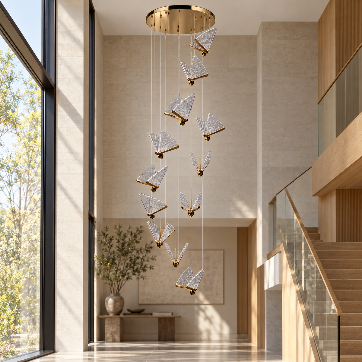 Butterfly Cascade Chandelier — daytime interior view