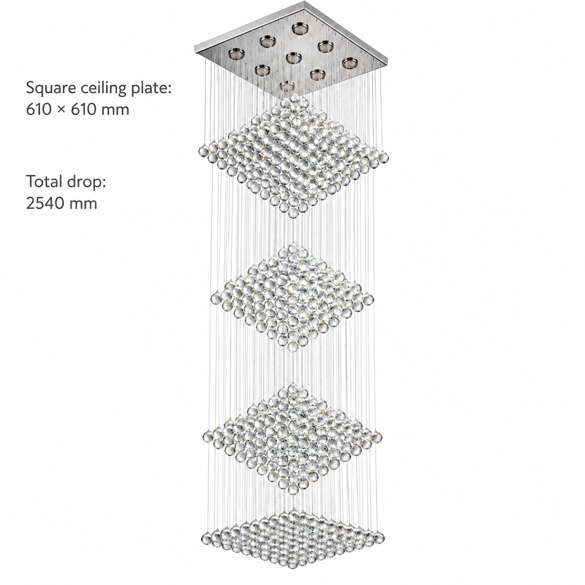 Crystal Geometry Cascade Chandelier — dimension guide