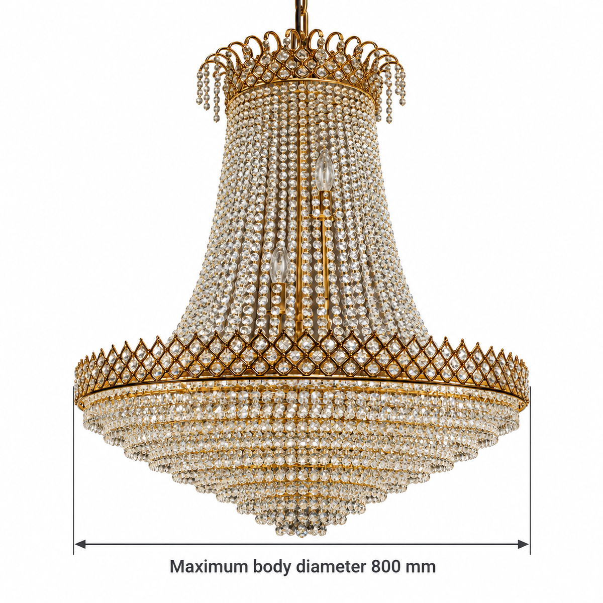 Gold-Tone Beaded Basket Chandelier showing a maximum body diameter of 800 mm