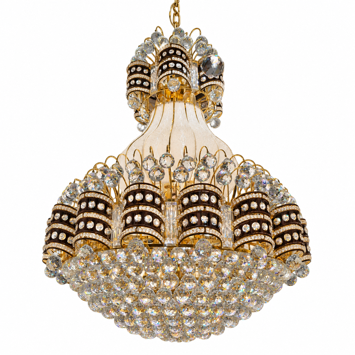 Studio view of DL88123--32''X40'‘, crystal-basket bell chandelier.