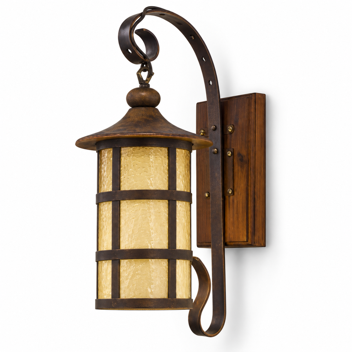 Antique grid lantern wall light, switched off on a white studio background.