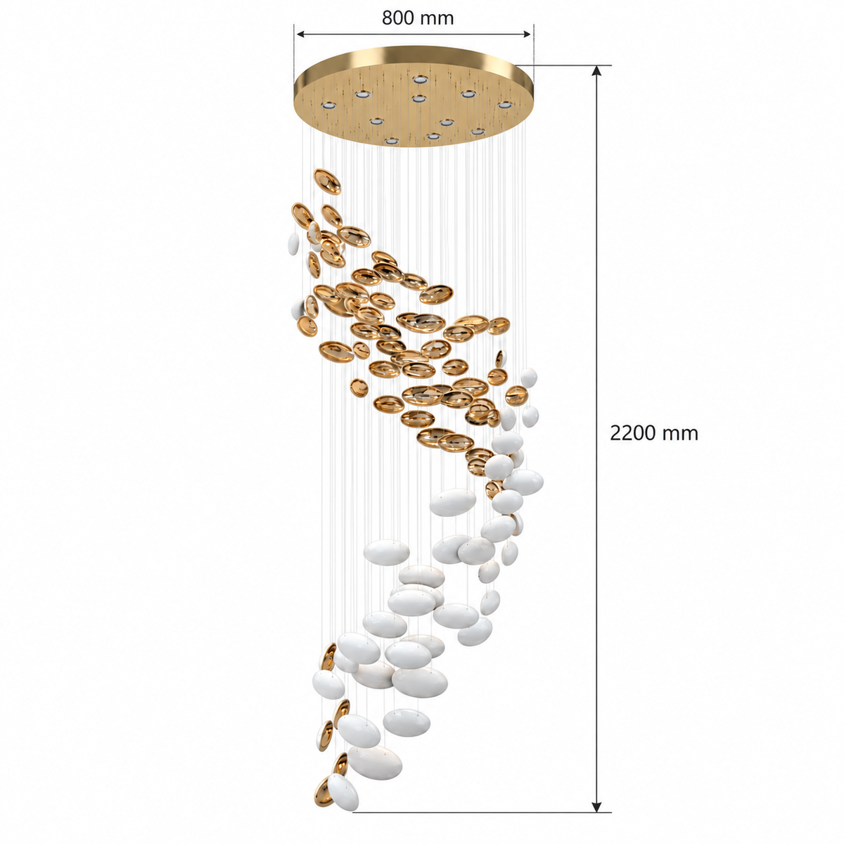 GT8101--D800XH2200 dimension view: Catalogue diameter: 800 mm; Total plate-to-lowest-glass drop: 2200 mm.