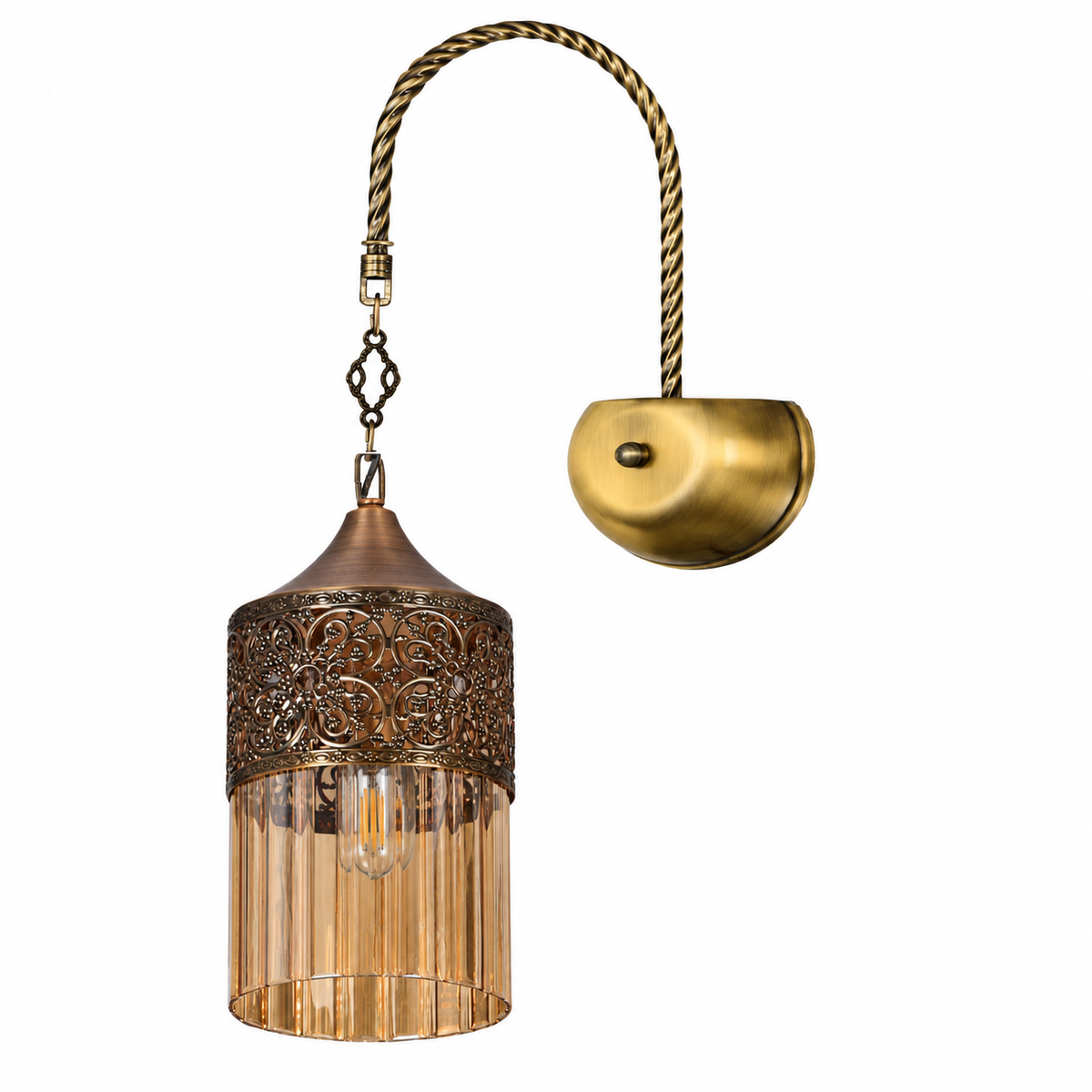 Pierced Dome Amber Lantern Wall Light switched off in a studio view against a plain background.
