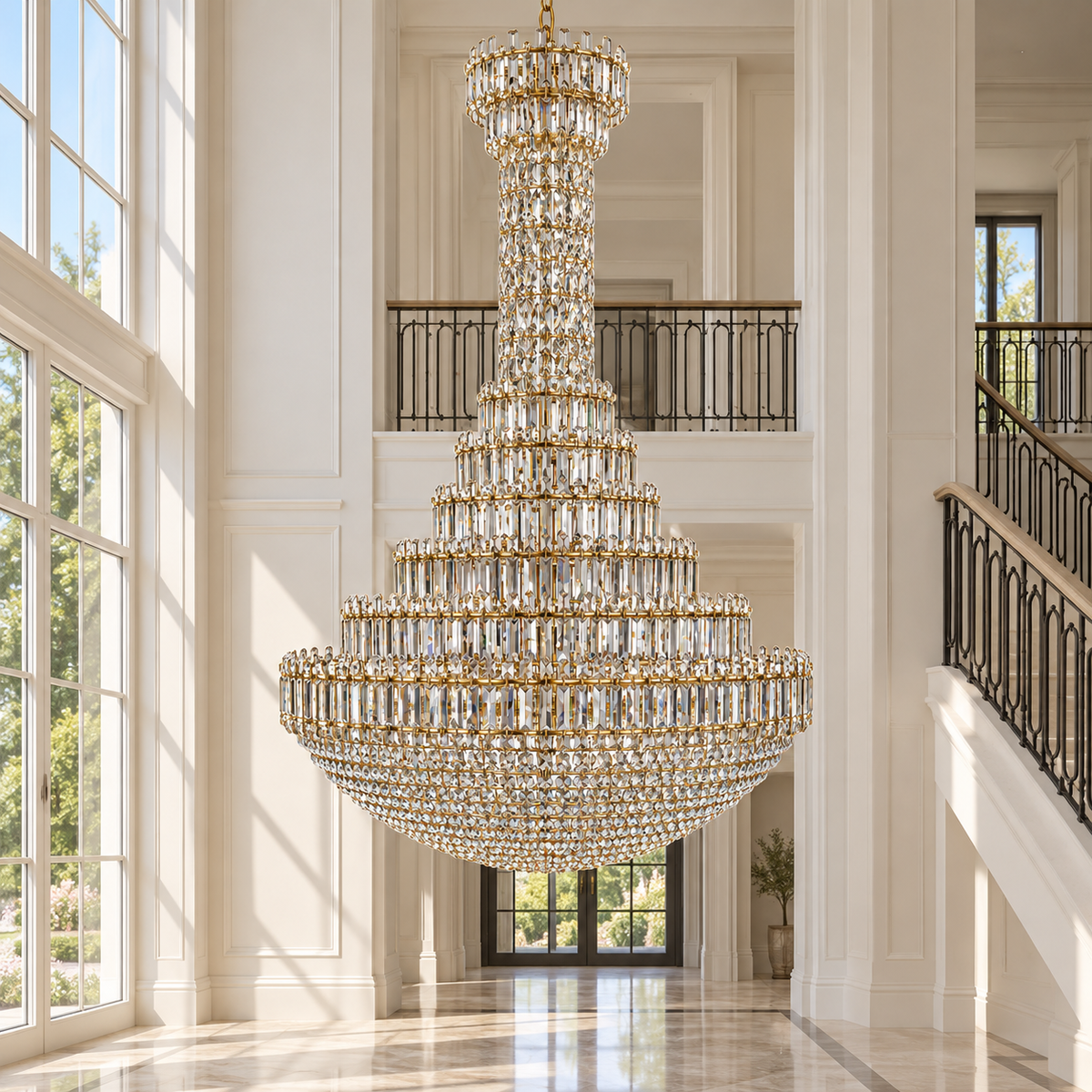 Golden Tier Palace Chandelier — daytime interior view