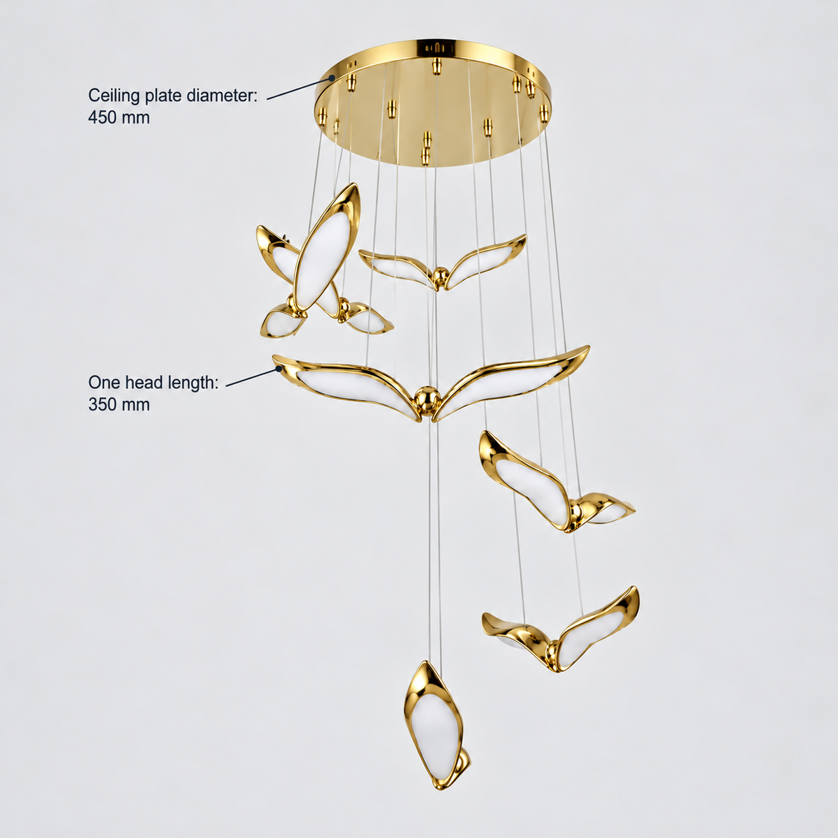 Golden Wing Cascade Chandelier — dimension guide