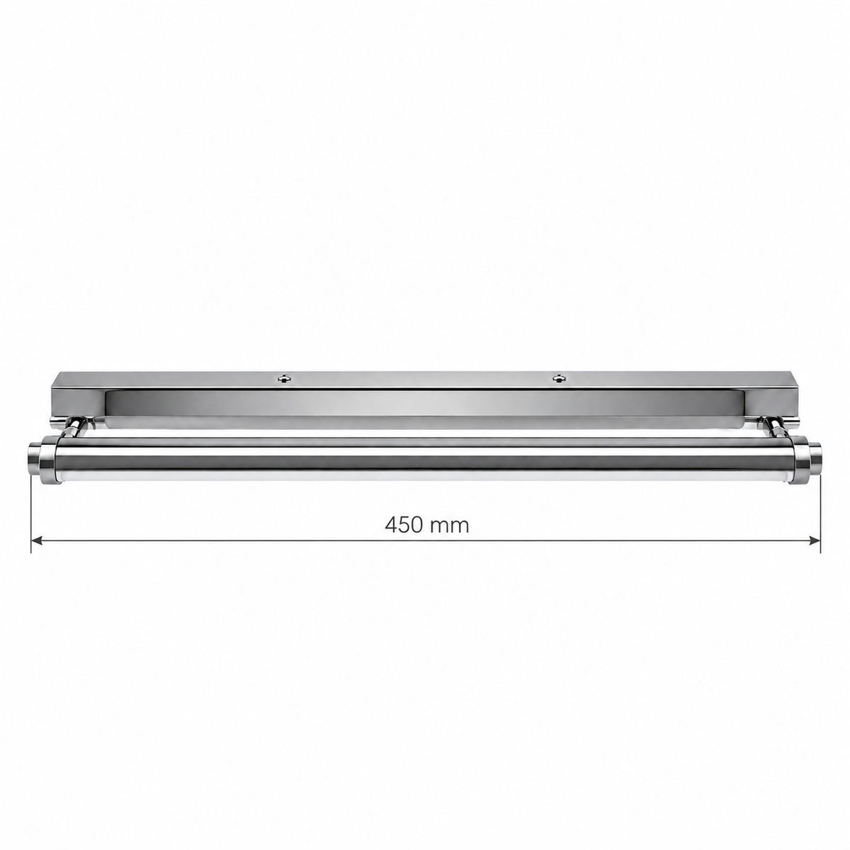 Chrome Open-Support Picture Light, 450 mm dimension view showing overall length across outermost fittings 450 mm