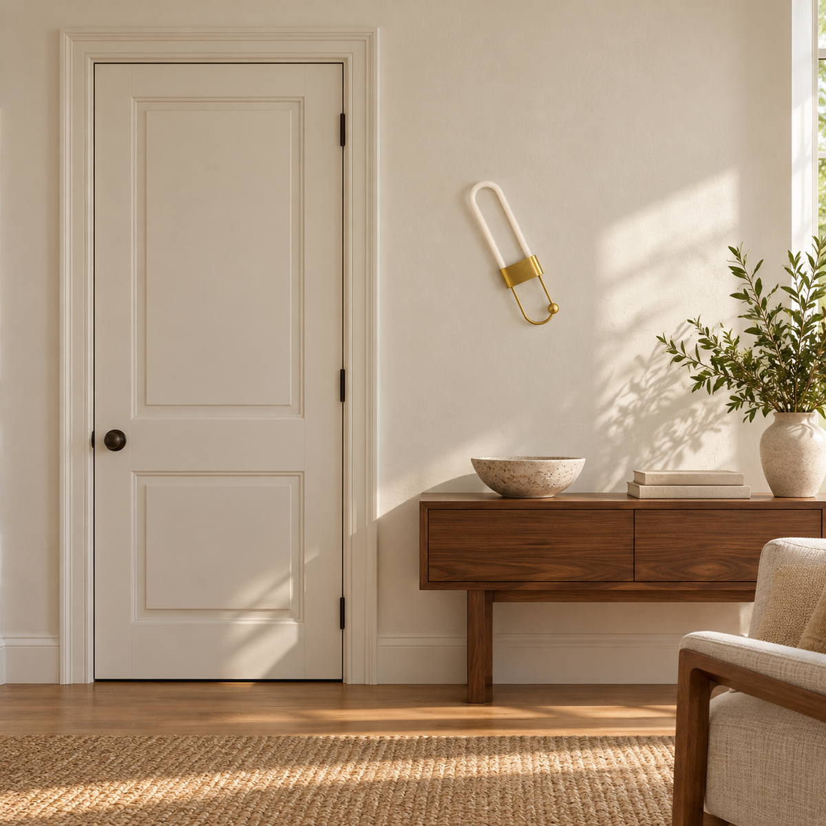 Capsule Loop and Ball Detail Wall Light switched off in a daylight interior setting.