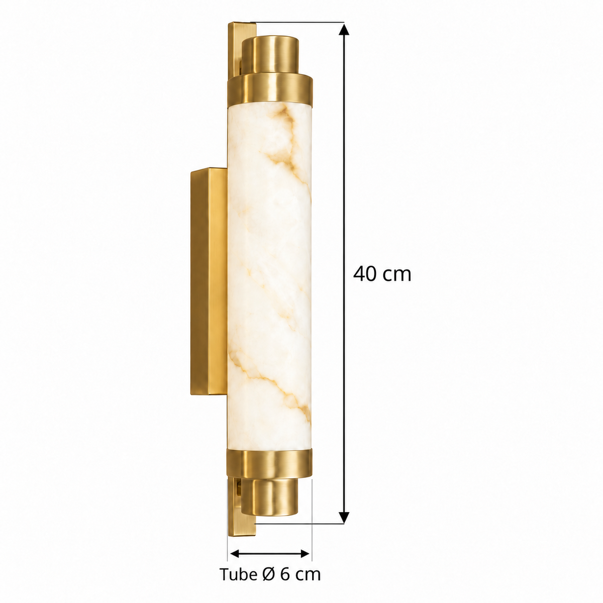 Marble Cylinder Wall Light dimension guide showing complete long span 40 cm; cylinder diameter 6 cm