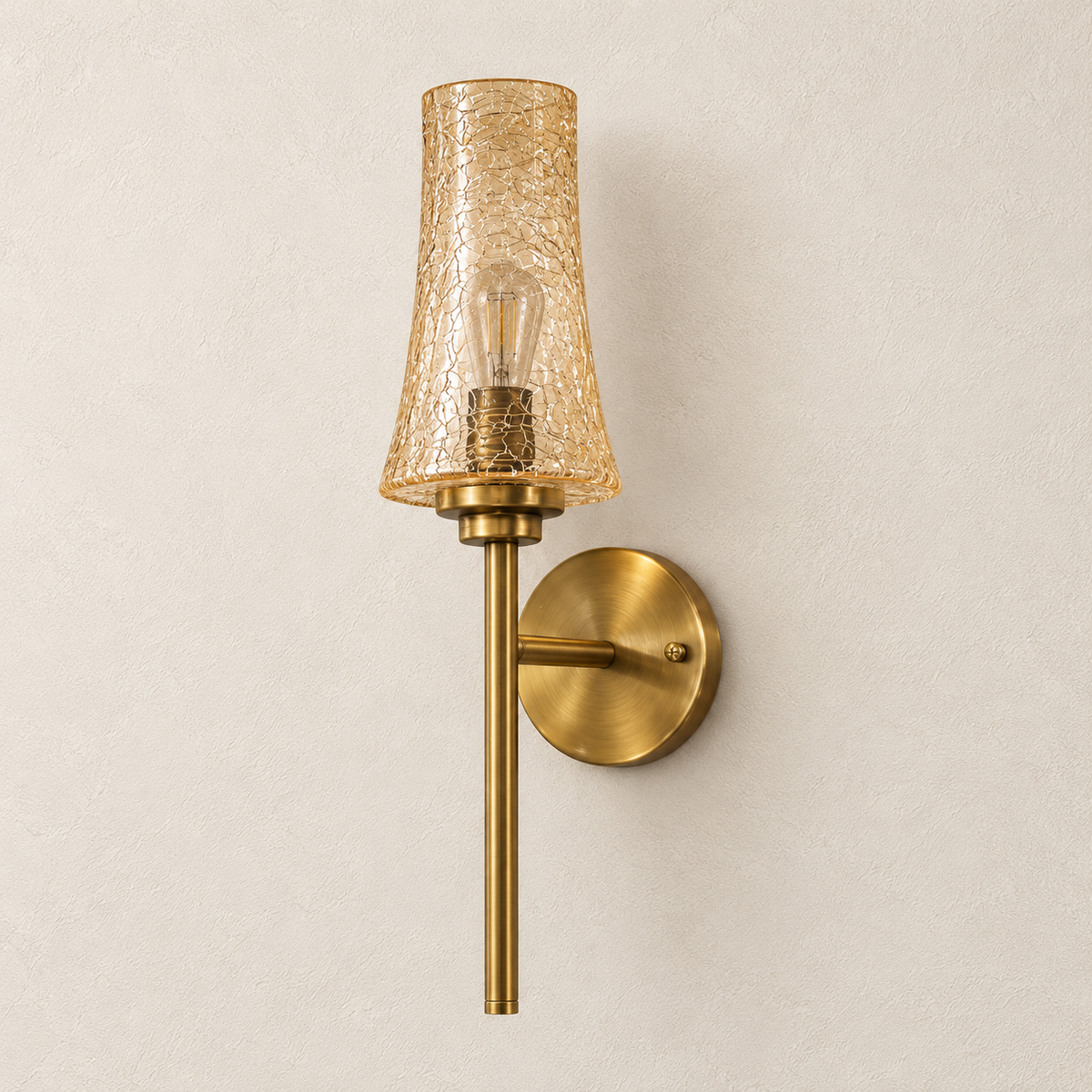 Crackle Tea Glass Torch Wall Light shown against a neutral background, switched off