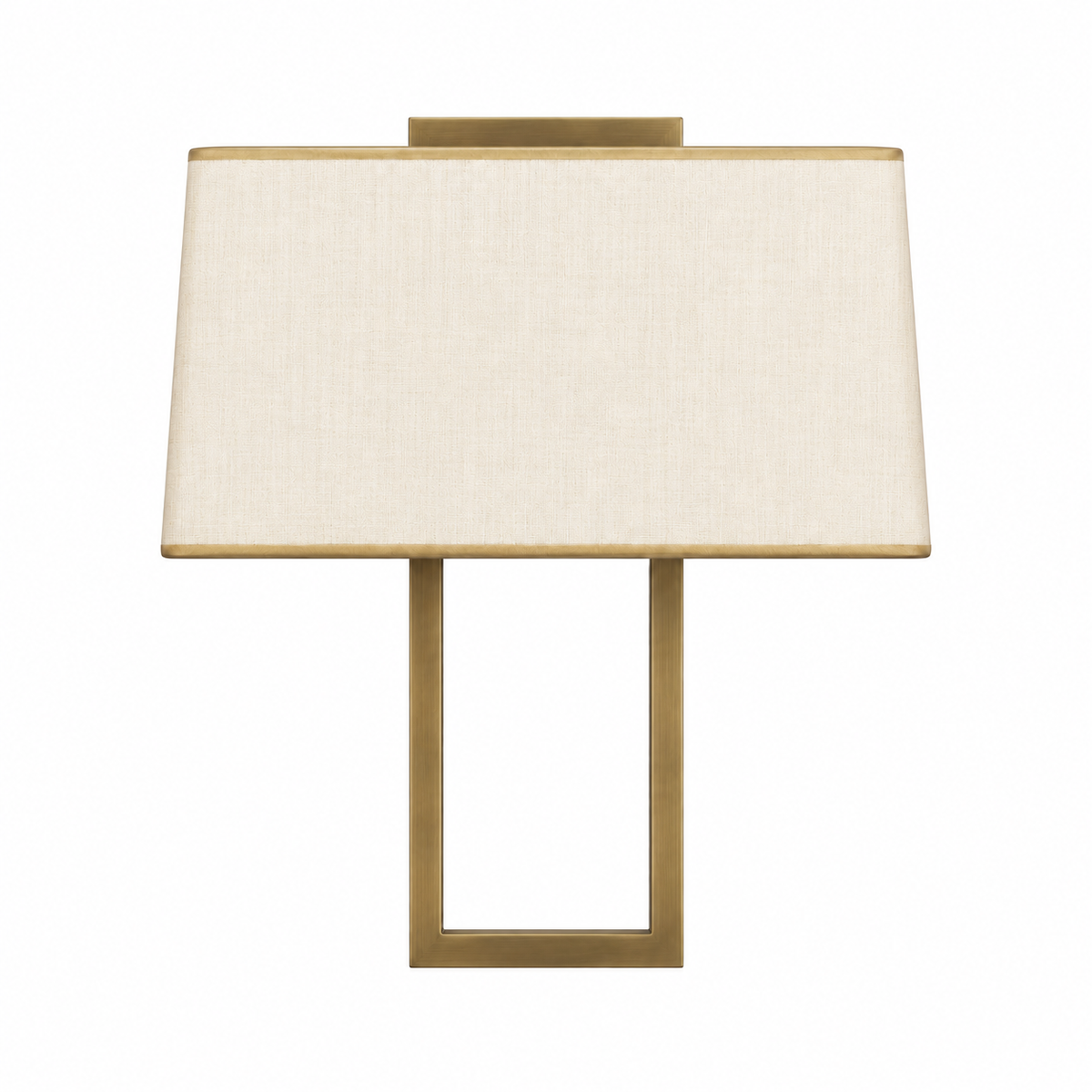 Open Frame Rectangular Shade Wall Light with a broad off-white rectangular shade, gold-tone edging and open rectangular support, shown switched off against a white background