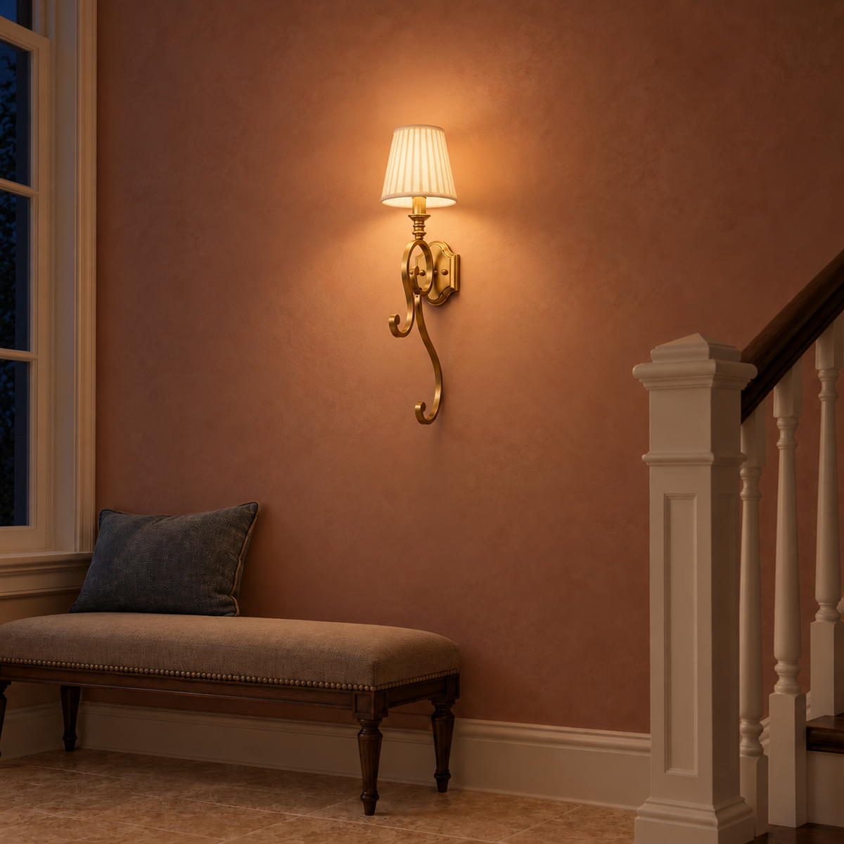 Trailing Ribbon Pleated Wall Light illuminated in a night-time interior
