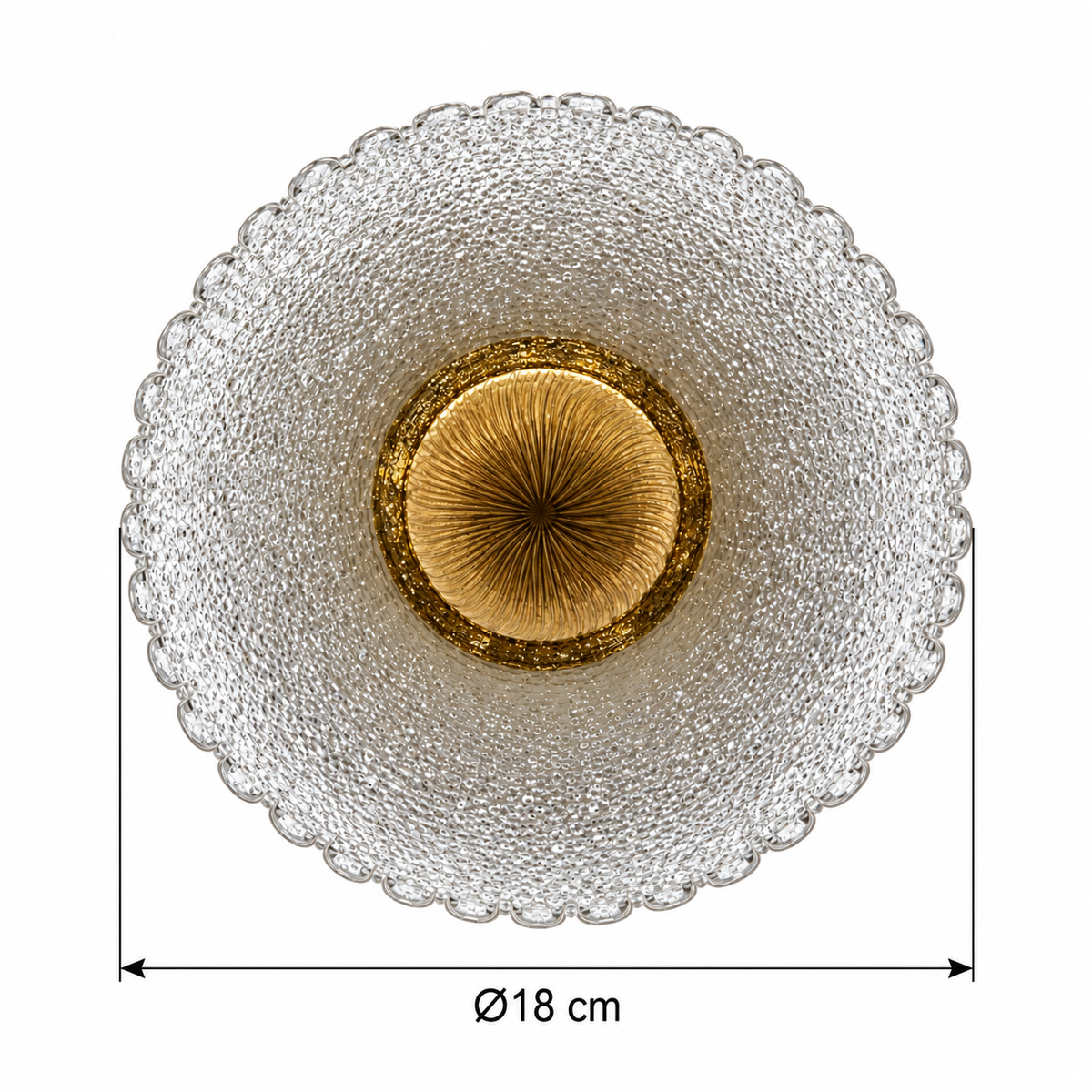 Scalloped glass rosette wall light showing 18 cm outer glass plate diameter
