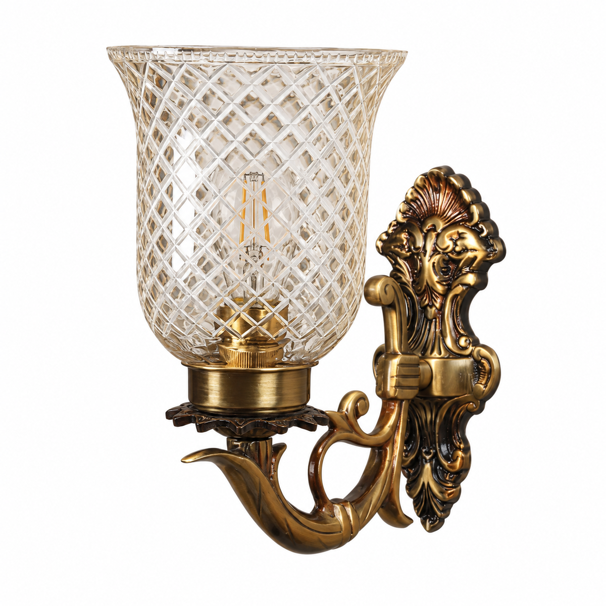 Diamond Cup Ornate Wall Light, switched off on a white studio background.
