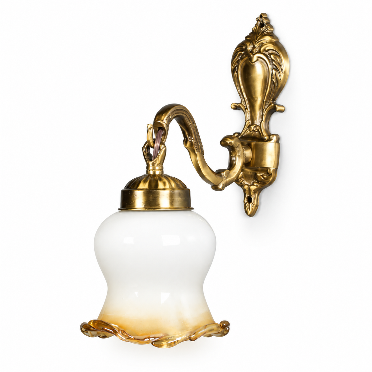 Amber Rim Opal Bell Wall Light, switched off on a white studio background.