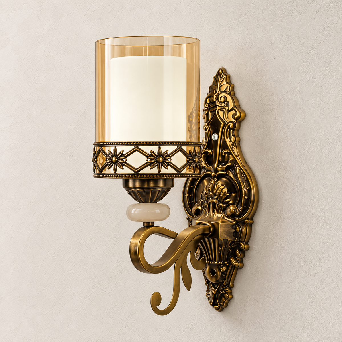 Ornate Floral-Band Double-Glass Wall Light shown against a neutral background, switched off