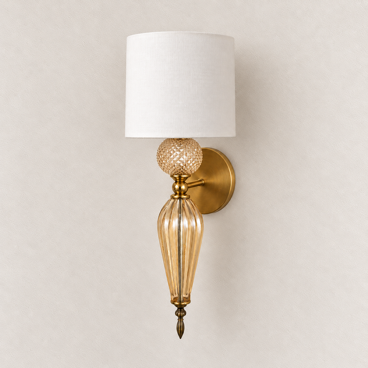 White Drum Shade Fluted-Drop Wall Light shown against a neutral background, switched off