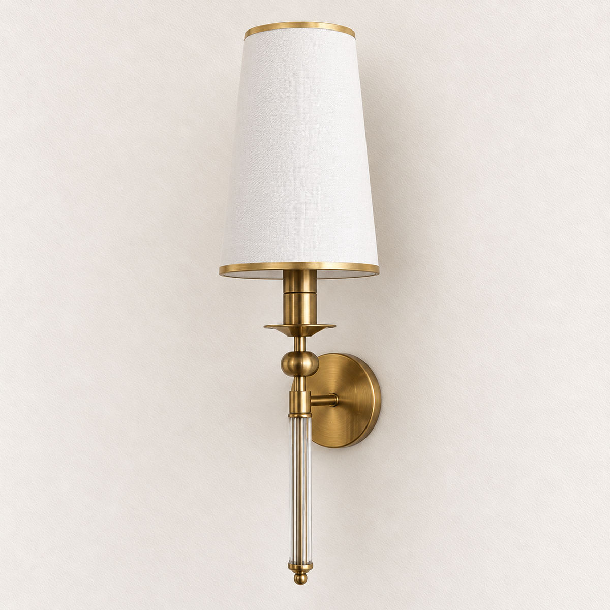 Tall White Shade Clear-Rod Wall Light shown against a neutral background, switched off