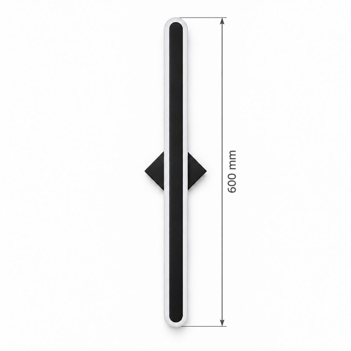 Black Slim Capsule Wall Light, 600 mm dimension view showing overall outer-capsule height 600 mm