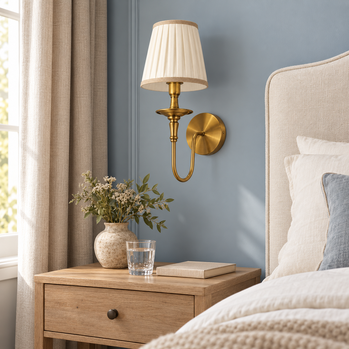 Pleated Loop Arm Wall Light installed in a daylight interior, shown switched off