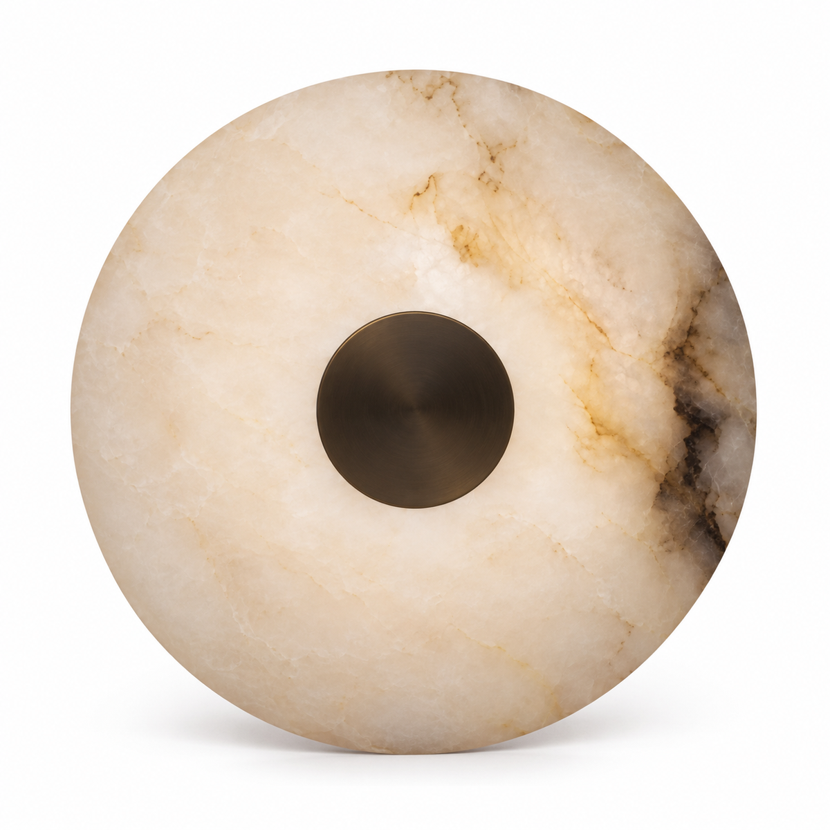 Veined Stone Disc Wall Light with a pale veined stone disc and contrasting dark circular centre, shown switched off against a white background