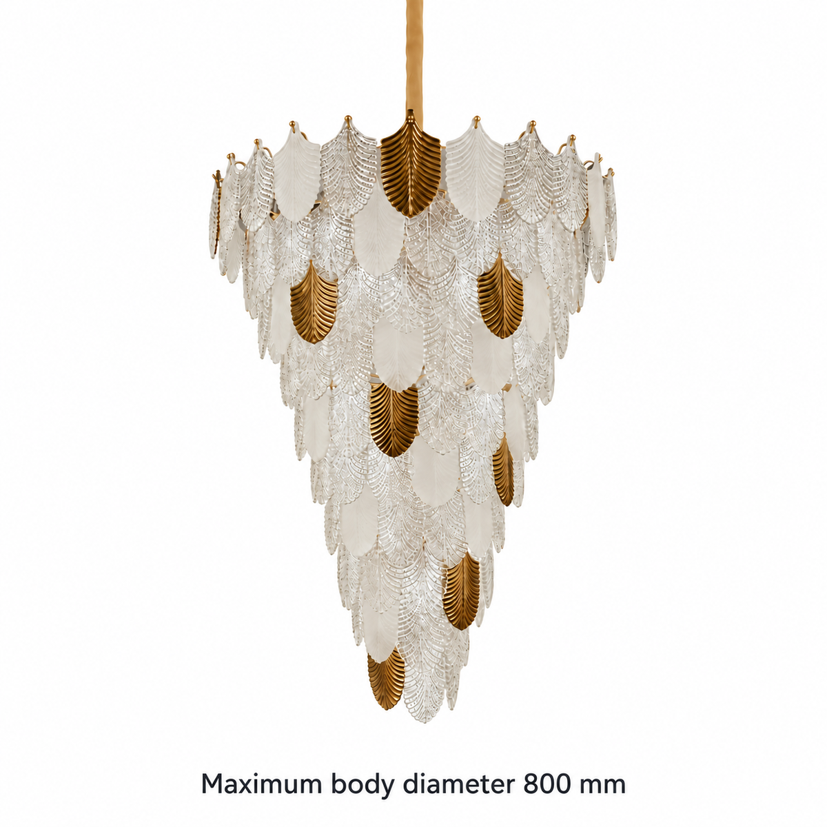 TMA029 Gold-Tone Glass Leaf Chandelier dimension view. Maximum body diameter: 800 mm.
