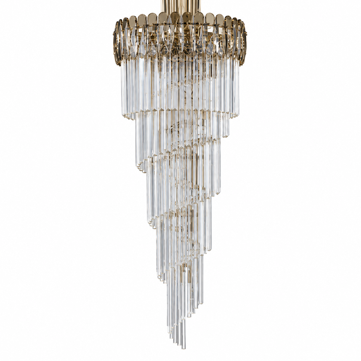 Studio view of TMAB061--700XH2100, gold-tone spiral rod chandelier.
