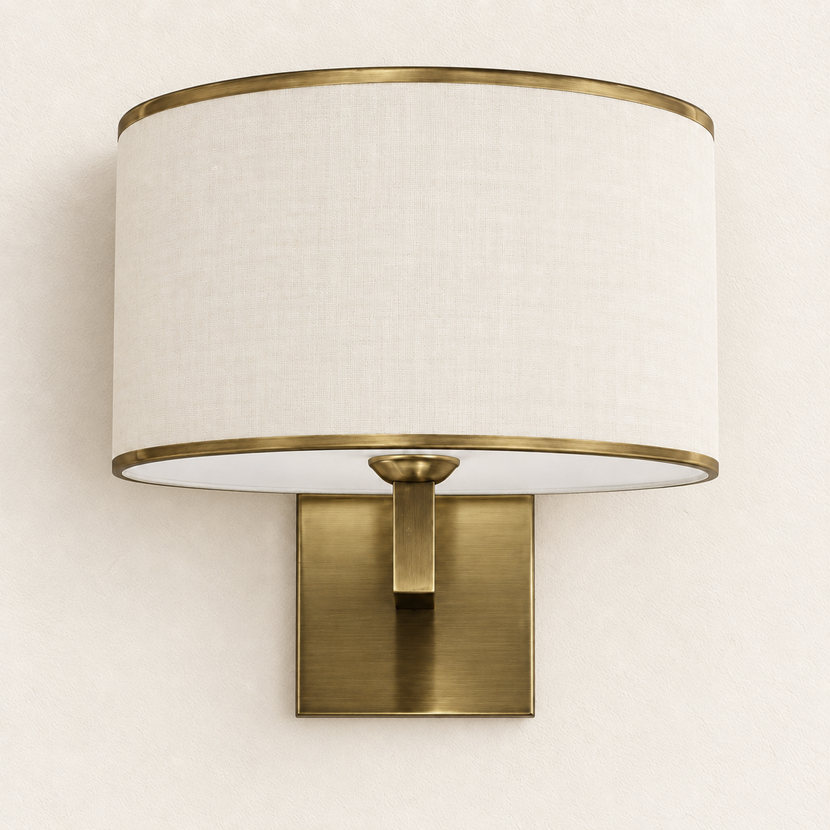 White Drum Shade Square-Backplate Wall Light shown against a neutral background, switched off