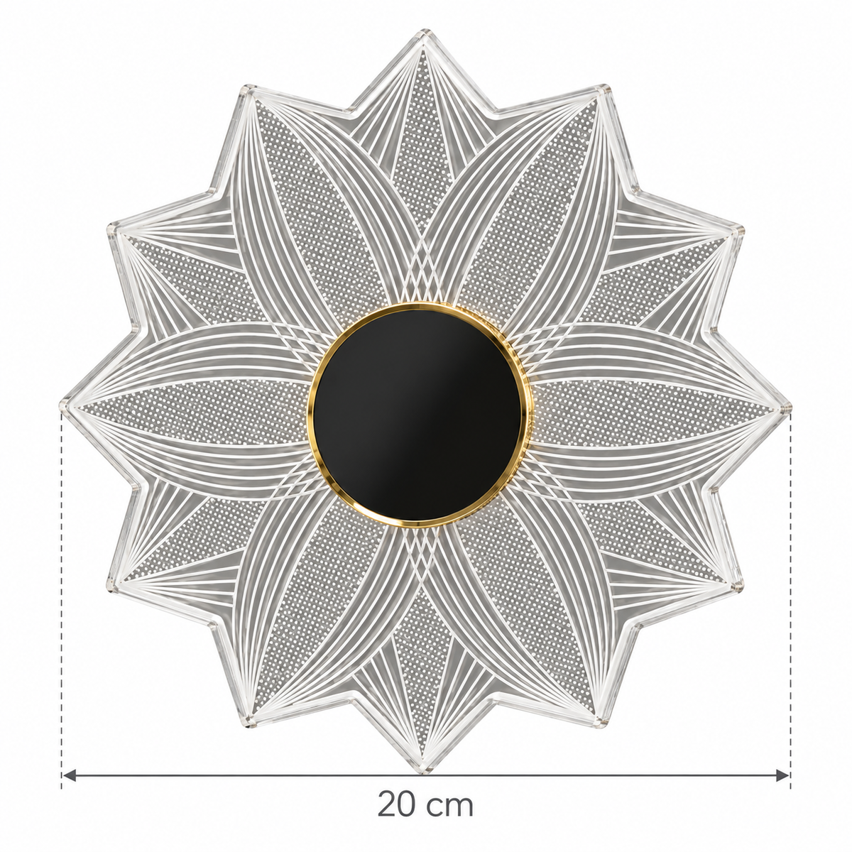 Petal Starburst Acrylic Wall Light dimension guide showing overall diameter 20 cm