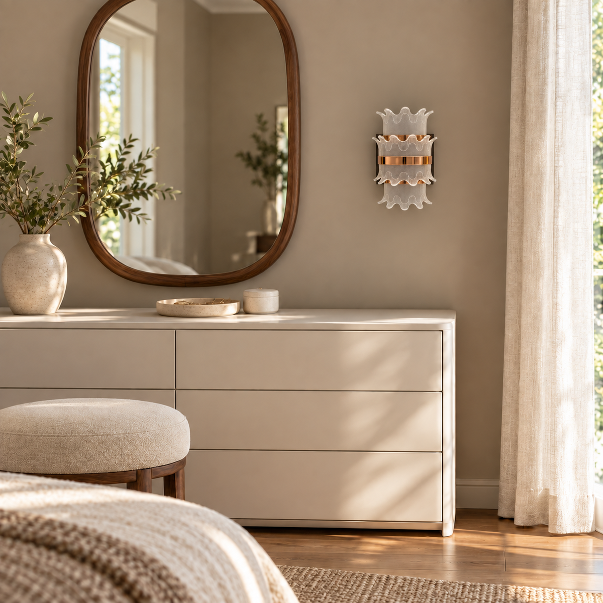 Scalloped Tier Acrylic Wall Light installed in a daylight interior, shown switched off