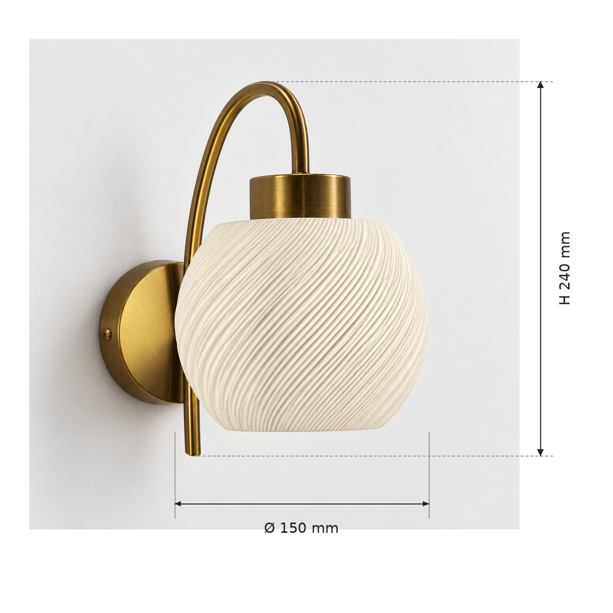 Textured White Globe Wall Light dimensions, Ø150 mm x H240 mm