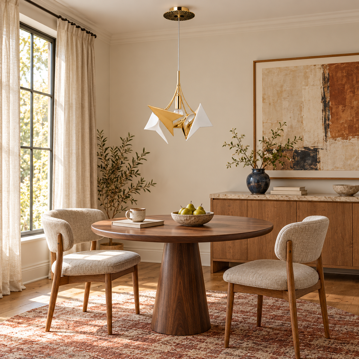 Alata White Ceramic Sculptural Pendant Light, daylight interior, light off