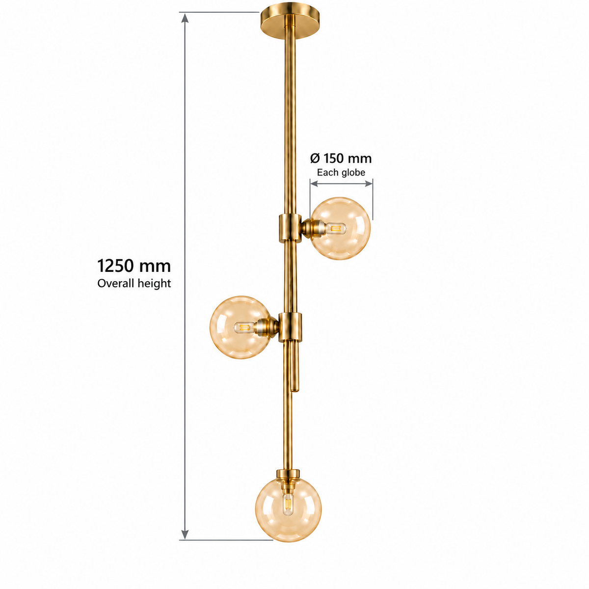 Amara Amber Globe Vertical Chandelier, confirmed dimension diagram