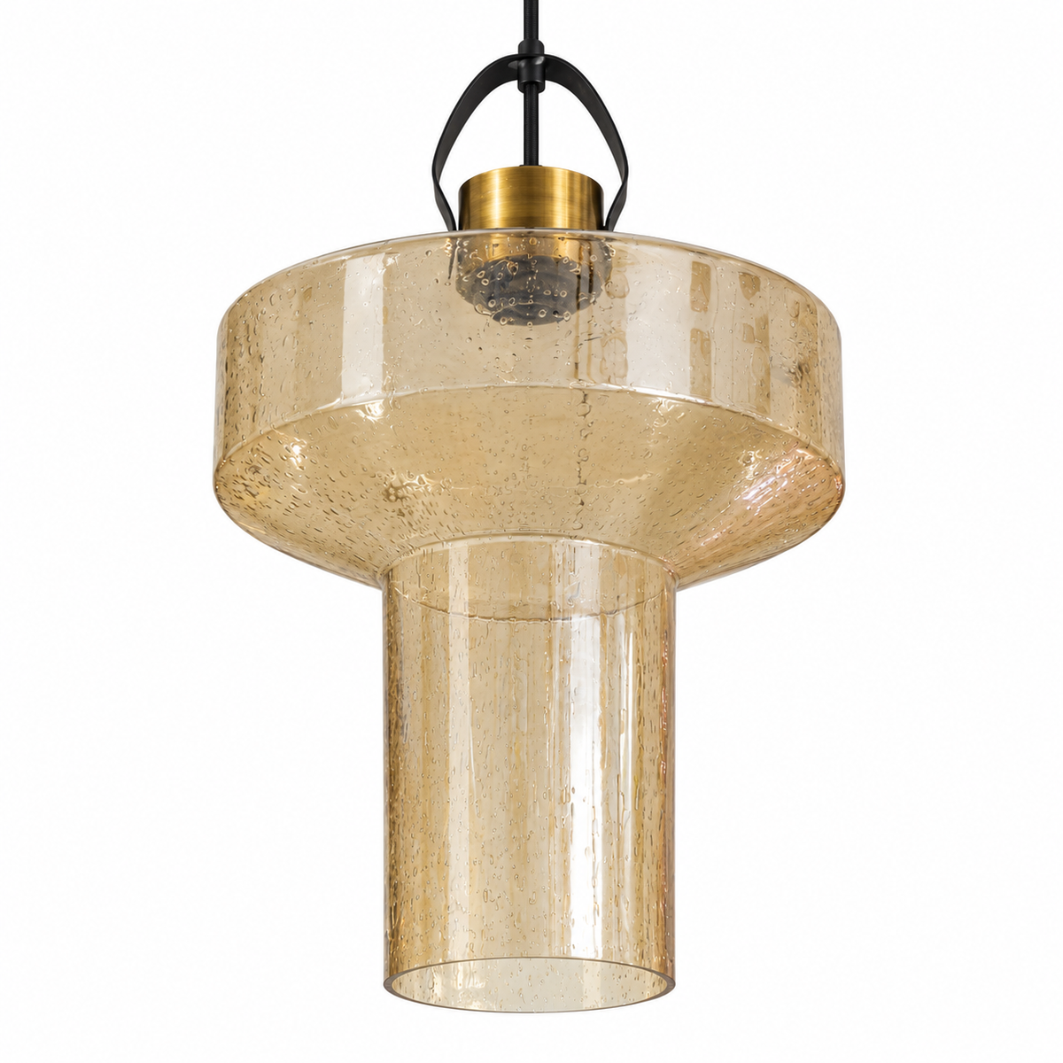 Amber Bubble Glass Drum Pendant, unlit studio view